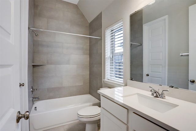 2818 Tanager Trce, Katy, TX 77493 - full bath with vanity, bathtub / shower combination, plenty of natural light, and vaulted ceiling