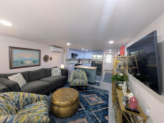 1513 47th St, Galveston, TX 77551 - living room featuring a wall mounted AC and recessed lighting