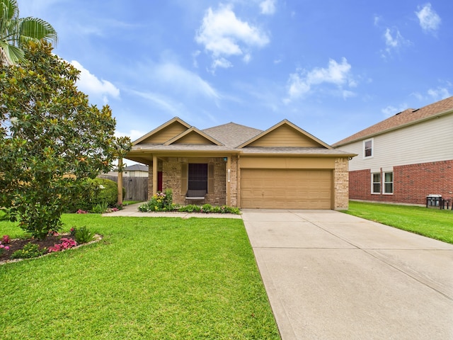 1035 Turnberry Park Ln, Spring, TX 77373 - ranch-style home with a garage, driveway, brick siding, and a shingled roof