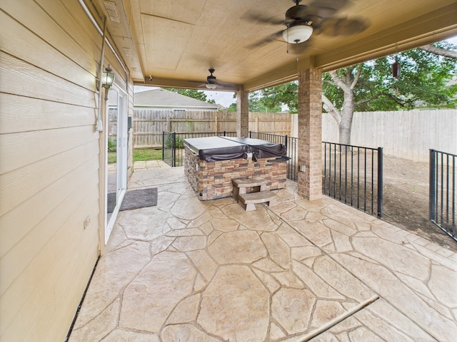 1035 Turnberry Park Ln, Spring, TX 77373 - fenced backyard featuring ceiling fan and a patio area