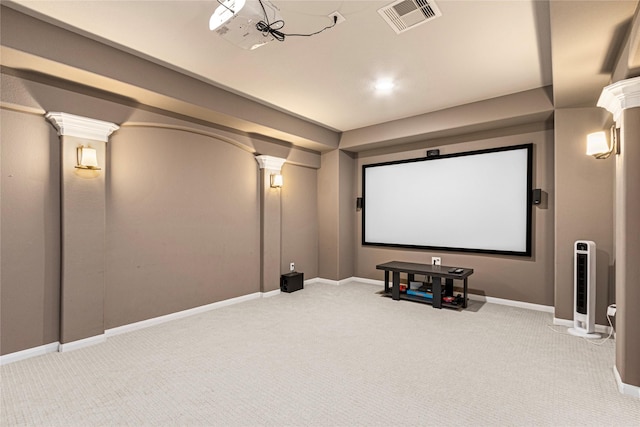16714 Radiant Lilac Trl, Cypress, TX 77433 - home theater room featuring carpet flooring, decorative columns, and baseboards