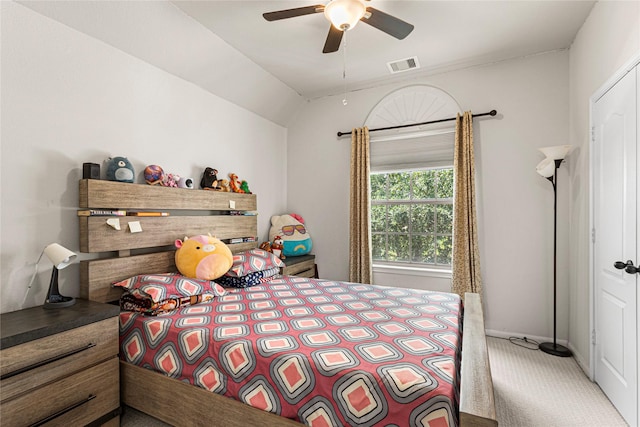 16714 Radiant Lilac Trl, Cypress, TX 77433 - bedroom featuring light colored carpet, ceiling fan, and vaulted ceiling