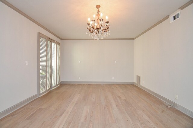 6 River Hollow Ln, Houston, TX 77027 - unfurnished room featuring crown molding, a chandelier, light wood-style flooring, and baseboards