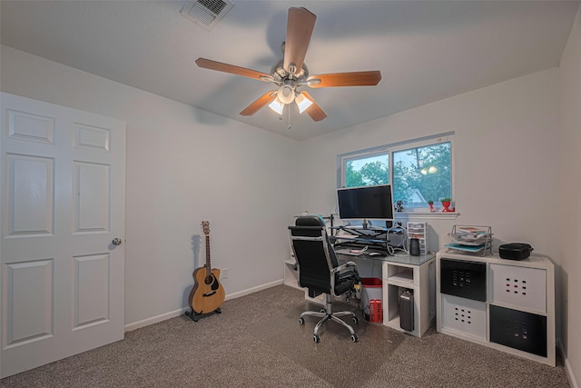 12602 Westleigh Dr, Houston, TX 77077 - carpeted office with a ceiling fan and baseboards