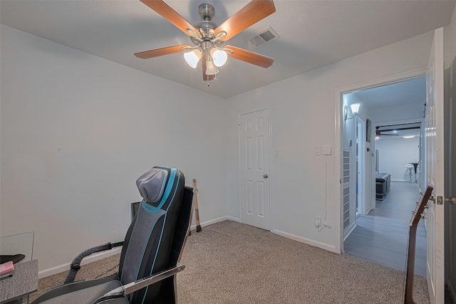 12602 Westleigh Dr, Houston, TX 77077 - office featuring ceiling fan, carpet, and baseboards