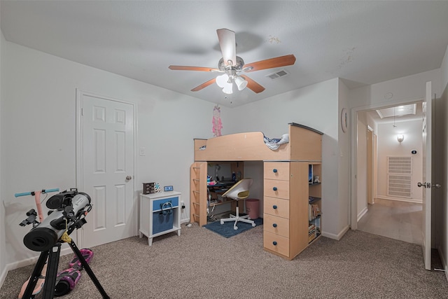 12602 Westleigh Dr, Houston, TX 77077 - carpeted bedroom featuring attic access, baseboards, and ceiling fan