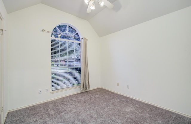 3359 Tenaha Dr, Houston, TX 77014 - carpeted empty room with lofted ceiling, ceiling fan, and baseboards