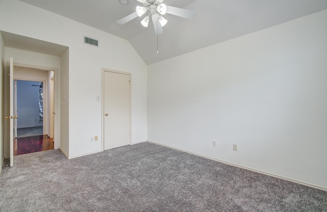 3359 Tenaha Dr, Houston, TX 77014 - unfurnished bedroom with carpet floors, vaulted ceiling, a ceiling fan, and baseboards