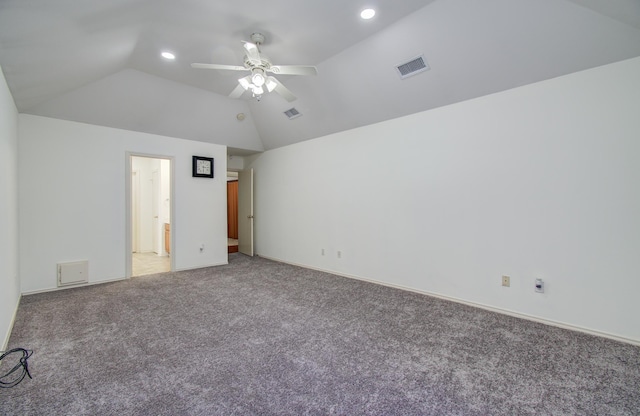 3359 Tenaha Dr, Houston, TX 77014 - unfurnished bedroom featuring light colored carpet, lofted ceiling, recessed lighting, a ceiling fan, and baseboards