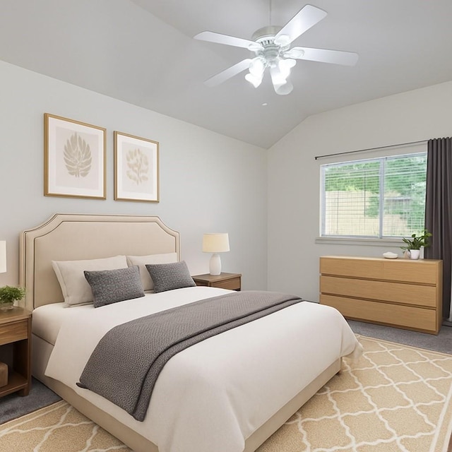 3359 Tenaha Dr, Houston, TX 77014 - carpeted bedroom with lofted ceiling and ceiling fan