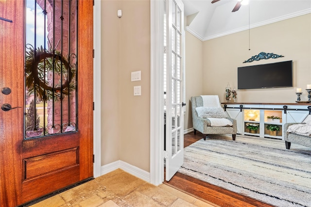 2509 Creektrail Ln, Richmond, TX 77406 - foyer entrance with a ceiling fan, baseboards, and ornamental molding