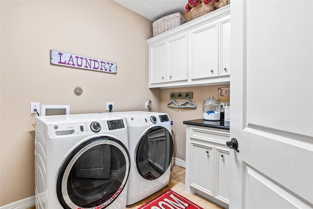 2509 Creektrail Ln, Richmond, TX 77406 - washroom with cabinet space, washing machine and clothes dryer, and baseboards