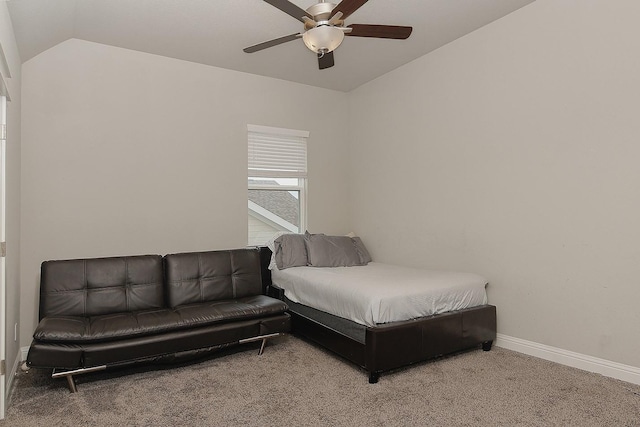 2205 Salt Grass Trl, Conroe, TX 77384 - carpeted bedroom with lofted ceiling, baseboards, and ceiling fan