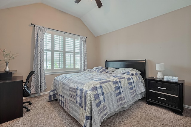 24623 Forest Hiker Ct, Katy, TX 77493 - carpeted bedroom featuring vaulted ceiling, baseboards, and a ceiling fan