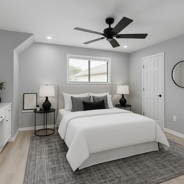 1509 Chestnut Ln, Richmond, TX 77469 - bedroom with light wood finished floors, recessed lighting, and a ceiling fan