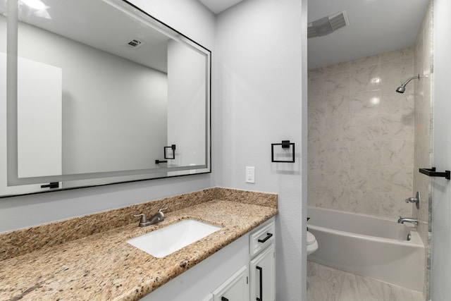 1509 Chestnut Ln, Richmond, TX 77469 - full bathroom with vanity, washtub / shower combination, and marble look tiles