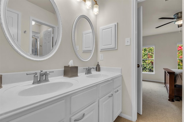 6406 Pine Reserve Dr, Spring, TX 77389 - full bathroom with double vanity and a ceiling fan