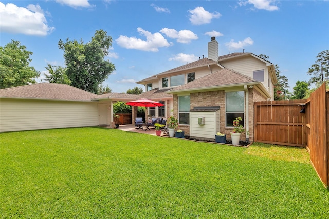 6406 Pine Reserve Dr, Spring, TX 77389 - back of property featuring a patio, brick siding, a chimney, and a shingled roof