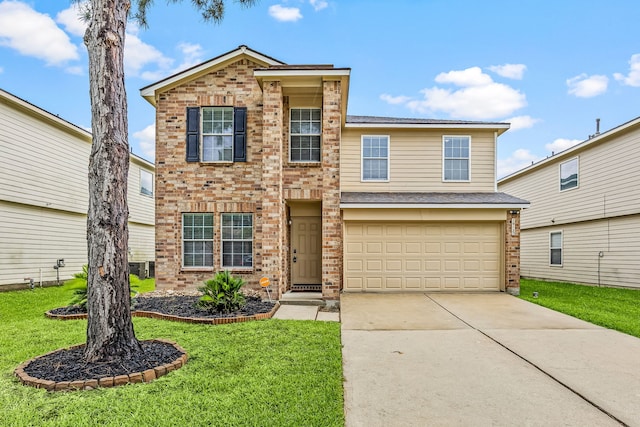 19130 Yaupon Ranch Dr, Cypress, TX 77433 - traditional-style house with brick siding, a garage, and a front lawn