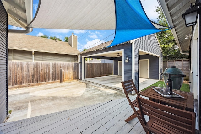 1128 W Temple St, Houston, TX 77009 - wooden terrace with a fenced backyard, a patio area, and area for grilling