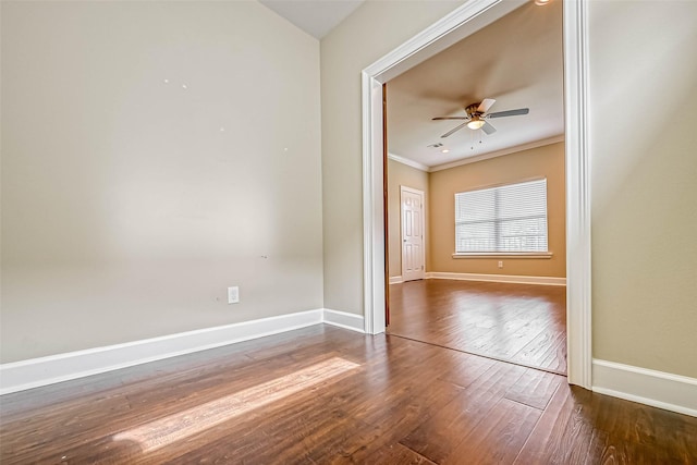 503 E 40th 1/2 St Unit A, Houston, TX 77022 - empty room featuring ceiling fan, wood finished floors, baseboards, and ornamental molding