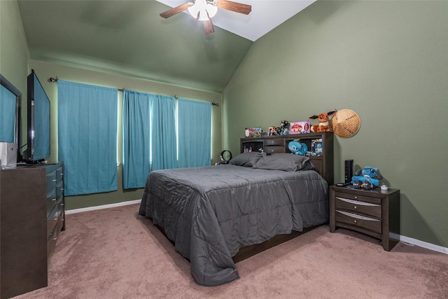 1834 Alyssa Way, Alvin, TX 77511 - bedroom featuring carpet, vaulted ceiling, baseboards, and ceiling fan