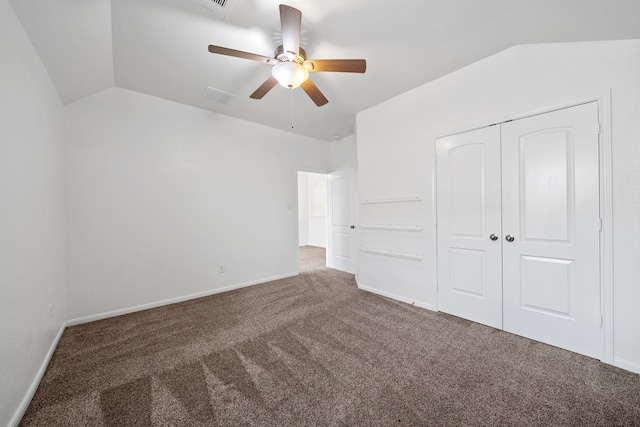 18719 Big Elm Dr, Cypress, TX 77433 - unfurnished bedroom featuring carpet, vaulted ceiling, a closet, baseboards, and a ceiling fan