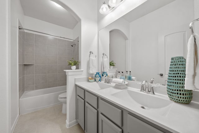 18719 Big Elm Dr, Cypress, TX 77433 - full bath featuring double vanity, shower / washtub combination, tile patterned floors, and toilet