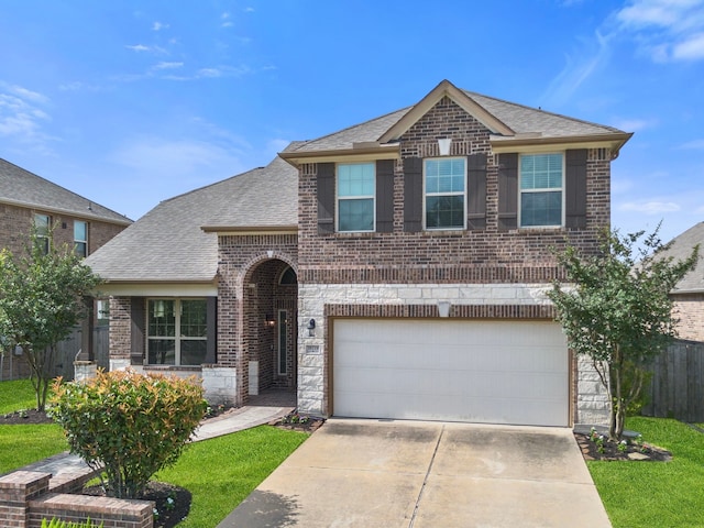 18719 Big Elm Dr, Cypress, TX 77433 - view of front of house featuring brick siding, a garage, driveway, and a shingled roof
