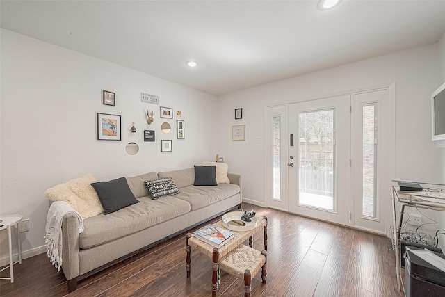 3131 Cummins St Unit 11, Houston, TX 77027 - living room featuring baseboards, recessed lighting, and wood finished floors