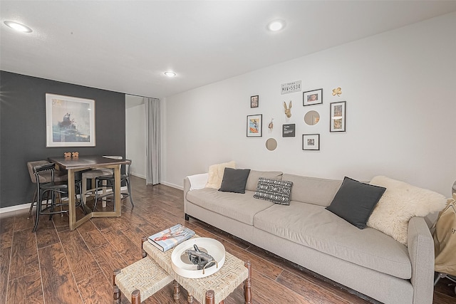 3131 Cummins St Unit 11, Houston, TX 77027 - living area featuring dark wood-style floors, recessed lighting, and baseboards