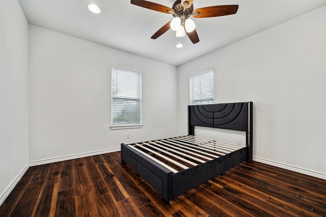 908 Kelley St, Houston, TX 77009 - bedroom with wood finished floors, baseboards, recessed lighting, and ceiling fan