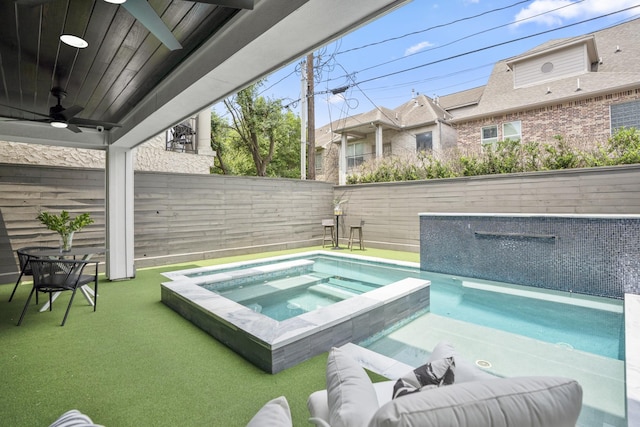5420 Mcculloch Cir, Houston, TX 77056 - view of pool featuring a ceiling fan and a pool with connected hot tub