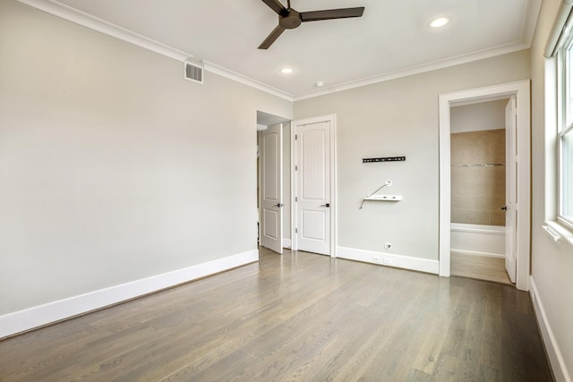 5420 Mcculloch Cir, Houston, TX 77056 - unfurnished bedroom featuring baseboards, crown molding, recessed lighting, wood finished floors, and ensuite bath