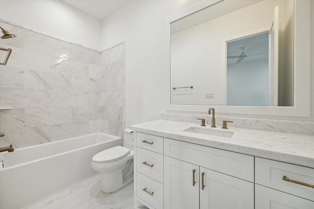 1314 Richelieu Ln, Houston, TX 77018 - bathroom with vanity, toilet, tub / shower combination, and marble finish flooring