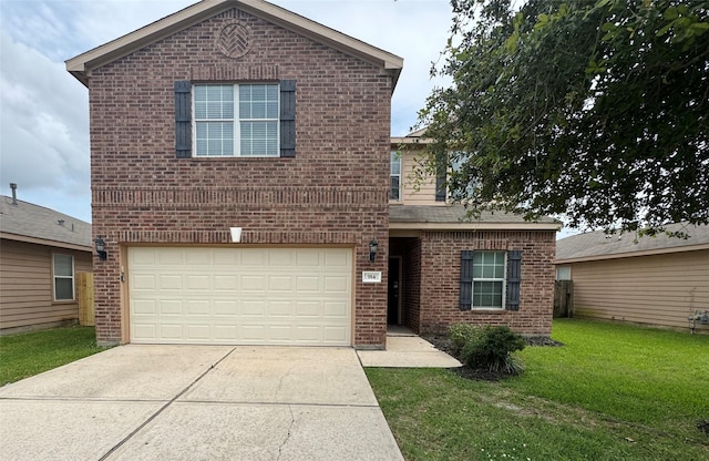 914 Paradise Rd, Baytown, TX 77521 - traditional-style home featuring brick siding, concrete driveway, an attached garage, and a front lawn