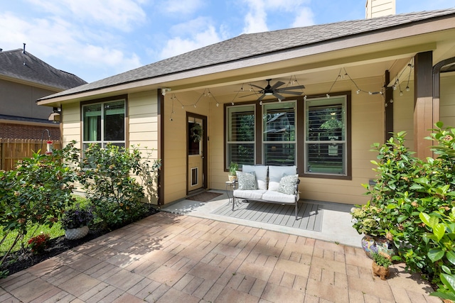813 Woodland Ct, Conroe, TX 77302 - view of patio featuring ceiling fan and an outdoor living space
