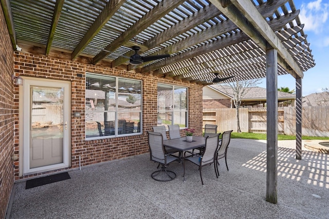 18430 S Settlers Shore Dr, Cypress, TX 77433 - view of patio / terrace with a ceiling fan, a pergola, and outdoor dining area