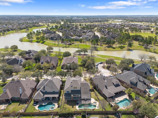 18430 S Settlers Shore Dr, Cypress, TX 77433 - aerial overview of property's location featuring a pool, nearby suburban area, and a nearby body of water