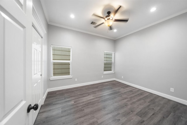 1332 W 25th St Unit A, Houston, TX 77008 - unfurnished bedroom with ornamental molding, dark wood-style flooring, baseboards, recessed lighting, and a closet