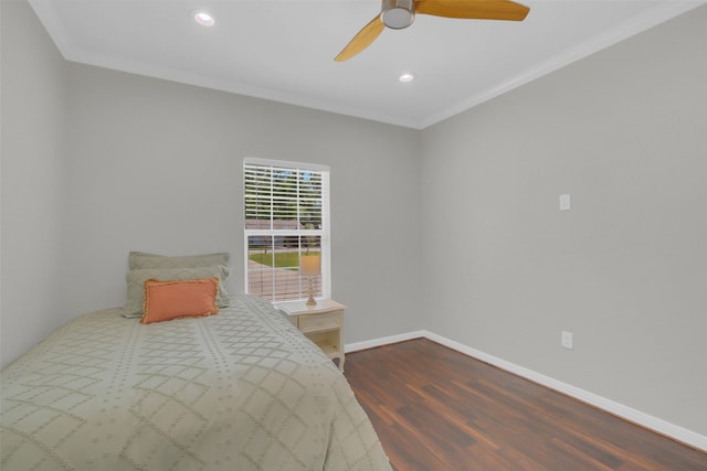 9206 Gene St, Needville, TX 77461 - bedroom featuring crown molding, wood finished floors, recessed lighting, and ceiling fan