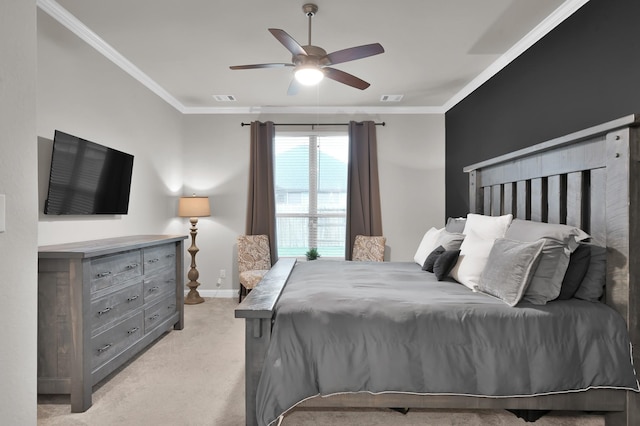 17413 Turtleweed Ln, Conroe, TX 77385 - bedroom featuring light carpet, crown molding, baseboards, and ceiling fan