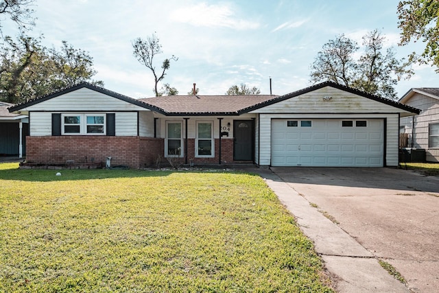 204 Carnation St, Lake Jackson, TX 77566 - ranch-style house featuring concrete driveway, a garage, brick siding, and a front lawn