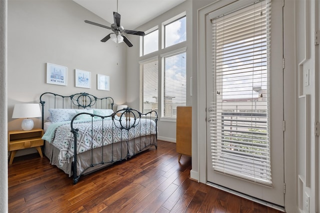 3909 Rose St, Houston, TX 77007 - bedroom featuring wood finished floors, lofted ceiling, ceiling fan, and baseboards