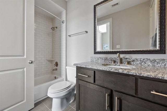 3909 Rose St, Houston, TX 77007 - full bathroom featuring vanity, toilet, washtub / shower combination, and tile patterned flooring