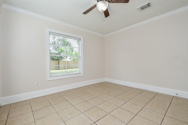 44 Farrell St, Houston, TX 77022 - unfurnished room featuring crown molding, ceiling fan, light tile patterned floors, and baseboards