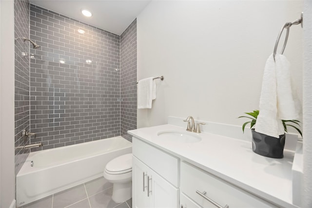 1816 Rosedale St, Houston, TX 77004 - full bathroom featuring vanity, toilet, shower / bathtub combination, tile patterned flooring, and recessed lighting