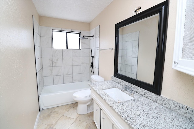 3911 Hermitage Hollow Ln, Houston, TX 77339 - full bath with vanity, toilet, tub / shower combination, tile patterned flooring, and a textured ceiling