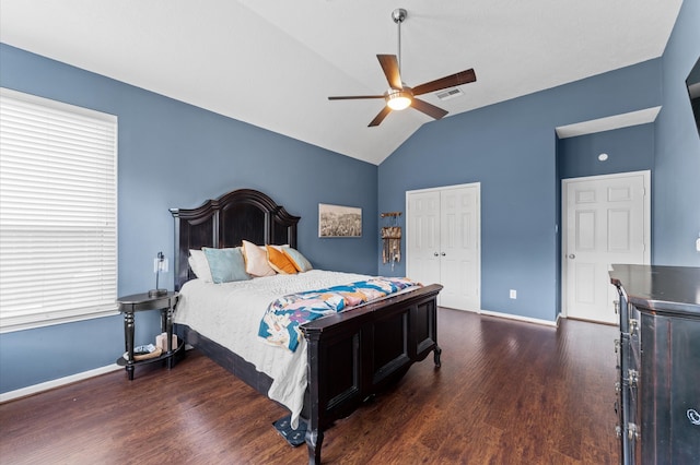 4807 Louisa Ct, Sugar Land, TX 77478 - bedroom with lofted ceiling, wood finished floors, baseboards, a closet, and multiple windows