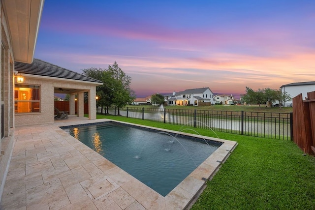 2319 Wyndam Heights Ln, Houston, TX 77077 - pool at dusk with a patio and a water view